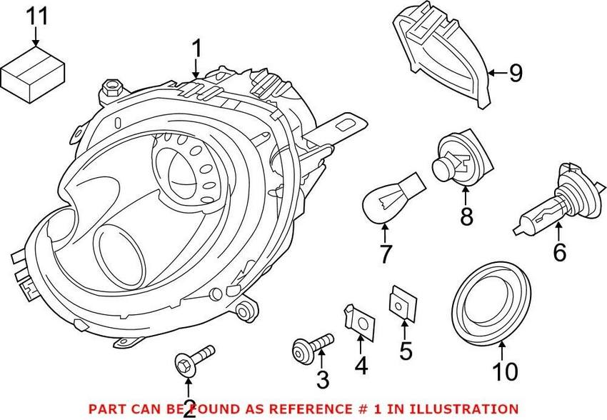 Mini Headlight Assembly - Passenger Side (Halogen) (Clear Turnsignal) 63129801036